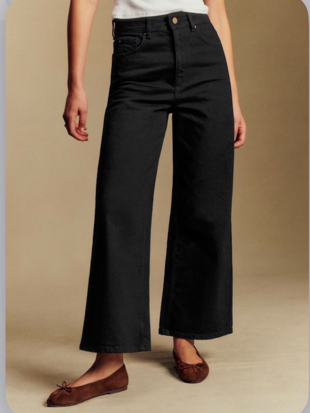 Sezane Black High-Rise Wide Le Crop Pants